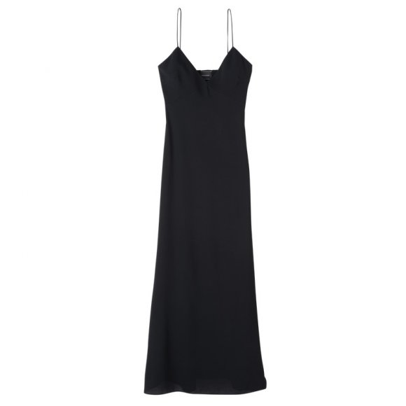 Longchamp |Langes Kleid, Schwarz – Fließender Crêpe |Schwarz