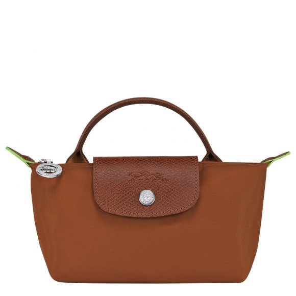 Longchamp |Le Pliage Grüne Tasche mit Henkel, Cognac – Recyceltes Canvas |Cognac