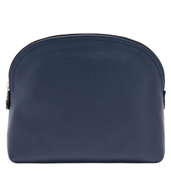 Longchamp |Le Foulonn Kulturbeutel, Marineblau – Leder |Marineblau