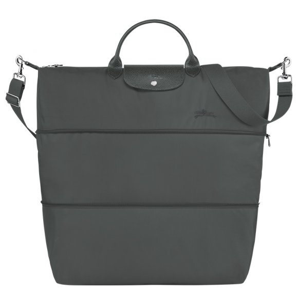Longchamp |Le Pliage Grüne Reisetasche, erweiterbar, Graphit – Recyceltes Canvas |Graphit