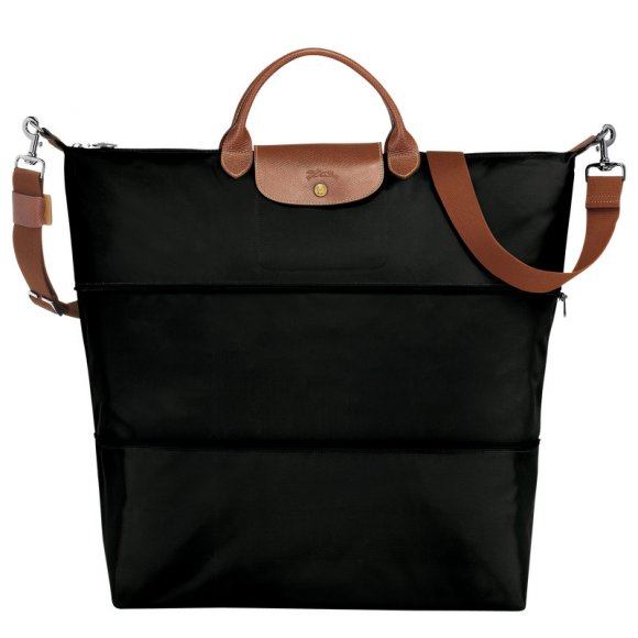 Longchamp |Le Pliage Original Reisetasche, erweiterbar, Schwarz – Recyceltes Canvas |Schwarz