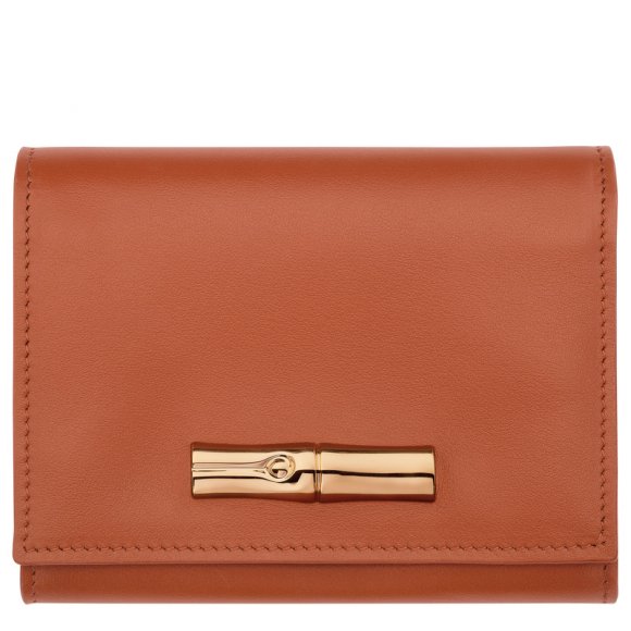 Longchamp |Le Roseau Kompaktes Portemonnaie, Rinde – Leder |Rinde