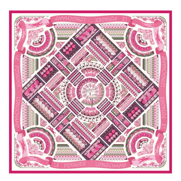 Longchamp |Gemüsegarten Seidenschal 90 Pink – SONSTIGES |Rosa