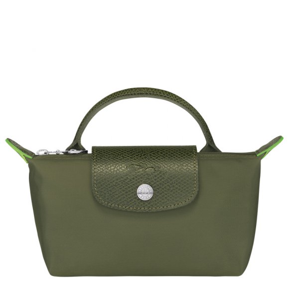 Longchamp |Le Pliage Grüne Tasche mit Griff, Forest – Recyceltes Canvas |Waldgrün