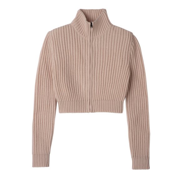Longchamp |Kurzer Cardigan mit Reißverschlusskragen, Nude – Strick |Nude