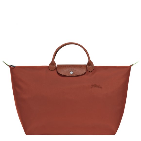 Longchamp |Le Pliage Grüne L Reisetasche, Kastanienbraun – Recyceltes Canvas |Kastanie