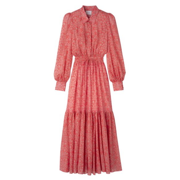 Longchamp |Langes Kleid, Tomate – Bedruckter Schleier |Tomate