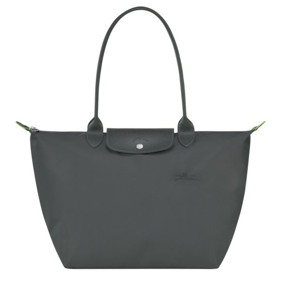 Longchamp |Le Pliage Grüne Tragetasche L, Graphit – Recyceltes Canvas |Graphit