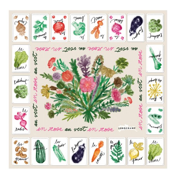 Longchamp |Rosa-grüner Seidenschal 50 Papier – SONSTIGES |Papier