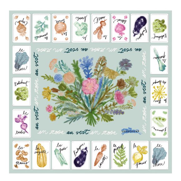 Longchamp |Rosa-grüner Seidenschal 50 Vervain – SONSTIGES |Vervain