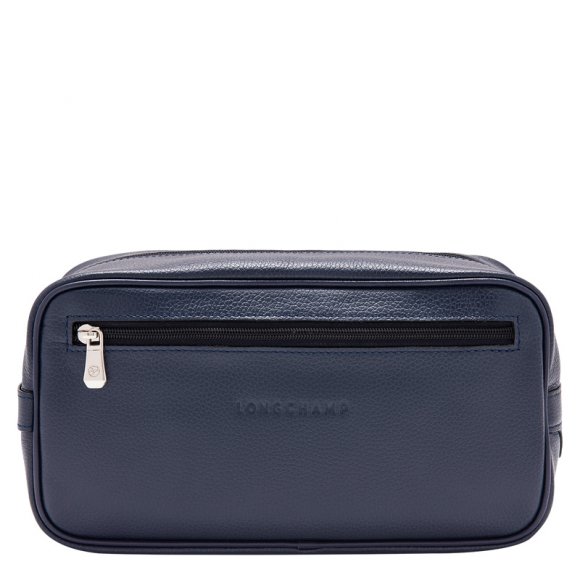 Longchamp |Le Foulonn Kulturbeutel, Marineblau – Leder |Marineblau
