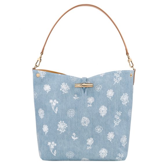 Longchamp |Le Roseau M Hobo-Tasche Himmelblau – Canvas |Himmelblau