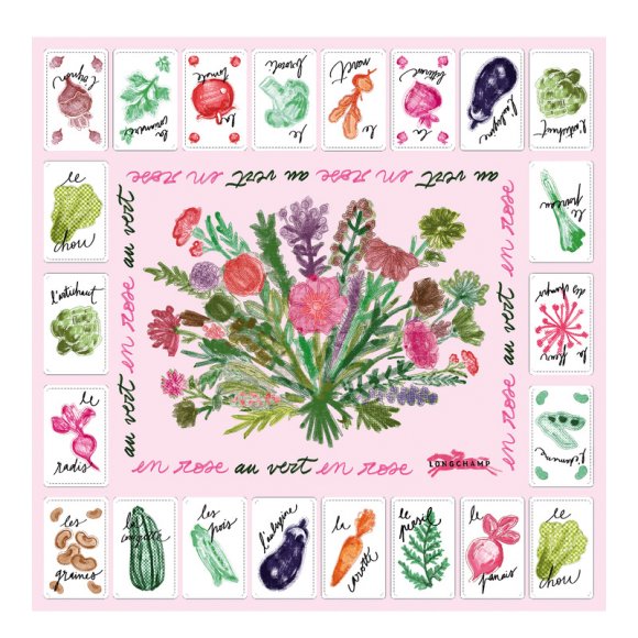 Longchamp |Rosa-grüner Seidenschal 50 Ballerina – SONSTIGES |Ballerina