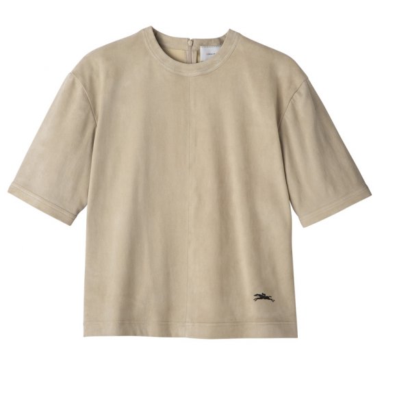 Longchamp |Kurzes Ledertop Leinen – Leder |Leinen