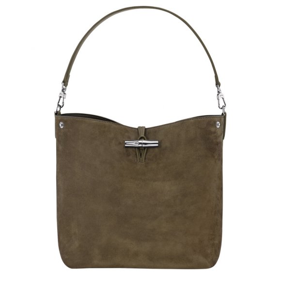 Longchamp |Le Roseau M Hobo-Tasche, Olivgrün – Leder |Olivgrün