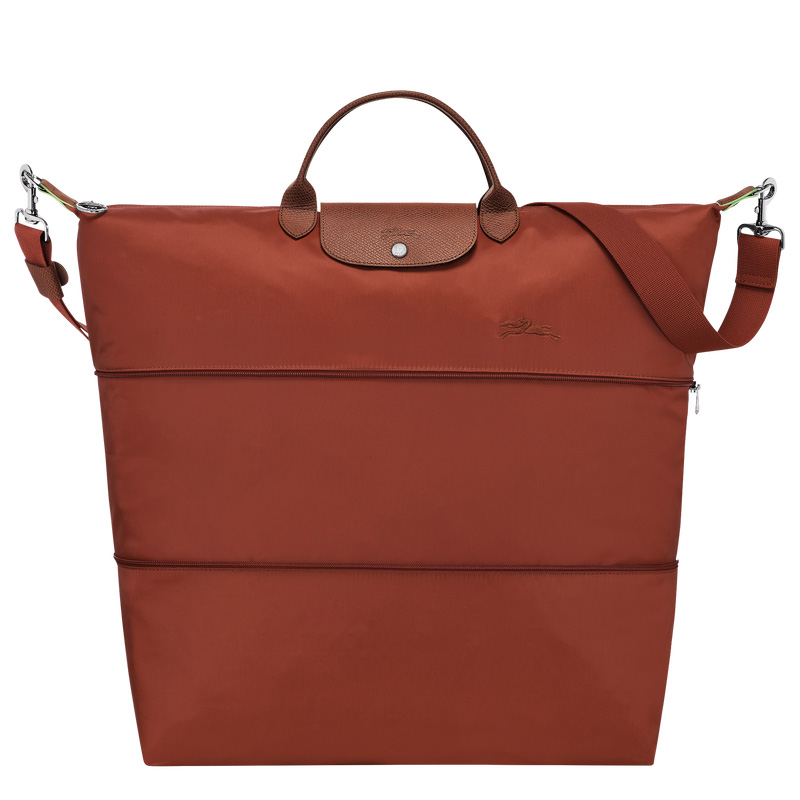 Longchamp |Le Pliage Grüne Reisetasche, erweiterbar, Kastanie – Recyceltes Canvas |Kastanie