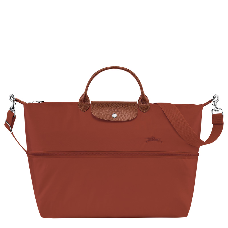 Longchamp |Le Pliage Grüne Reisetasche, erweiterbar, Kastanie – Recyceltes Canvas |Kastanie