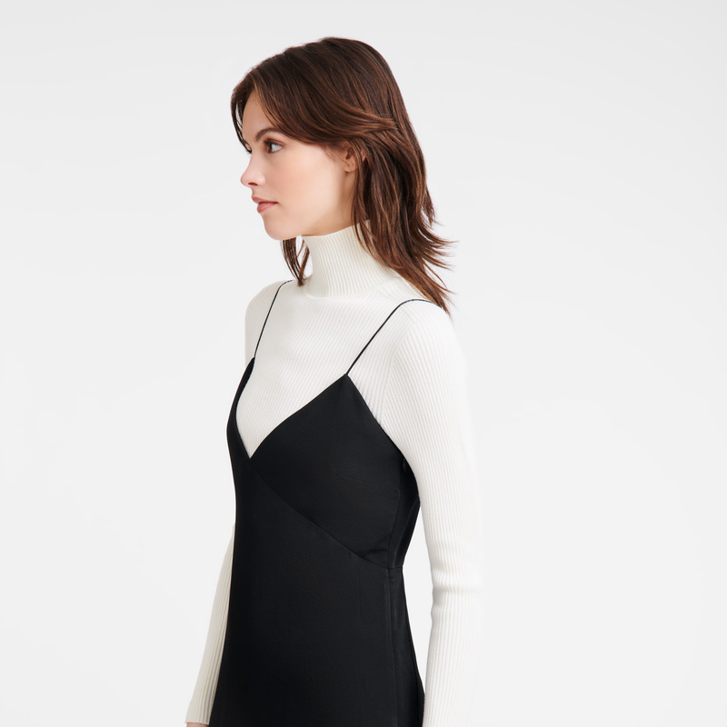 Longchamp |Langes Kleid, Schwarz – Fließender Crêpe |Schwarz