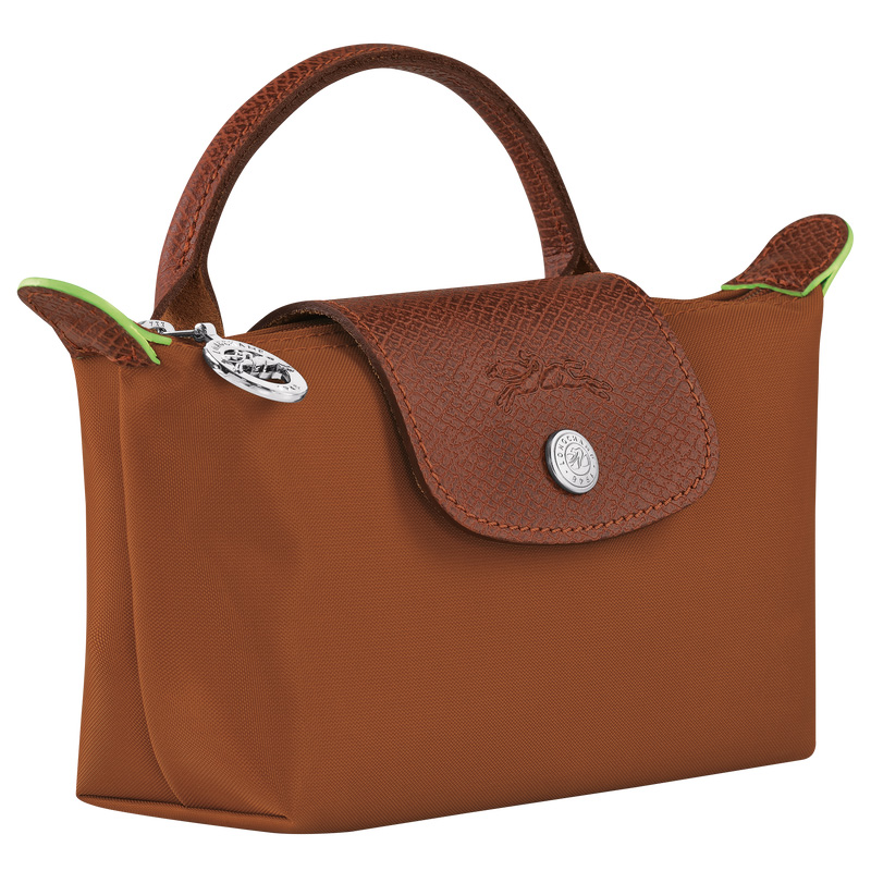 Longchamp |Le Pliage Grüne Tasche mit Henkel, Cognac – Recyceltes Canvas |Cognac