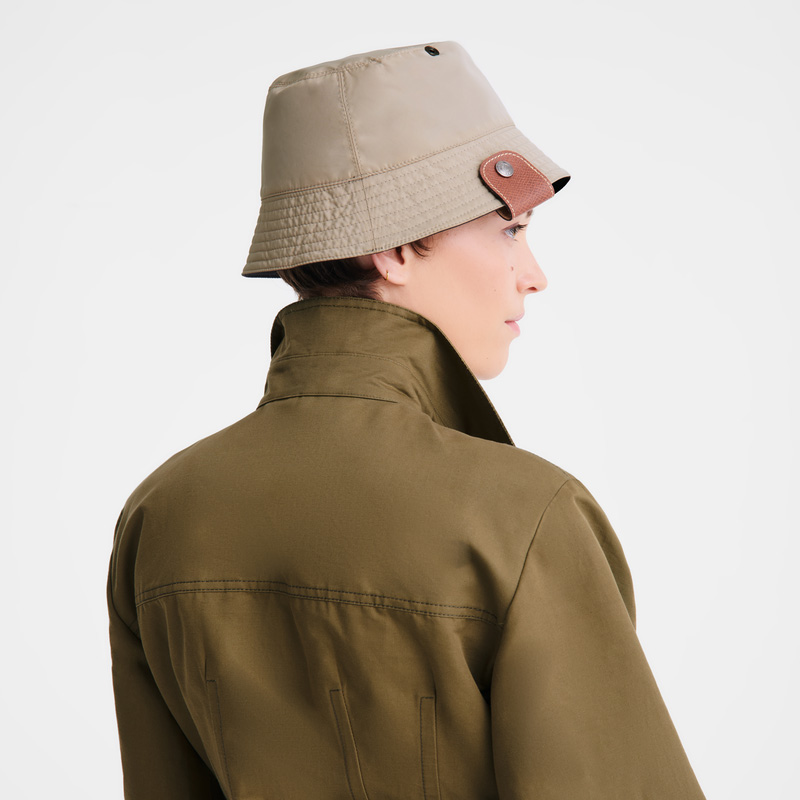 Longchamp |Wendbarer Fischerhut Schwarz/Papier – Technischer Taft |Schwarz/Mahagoni