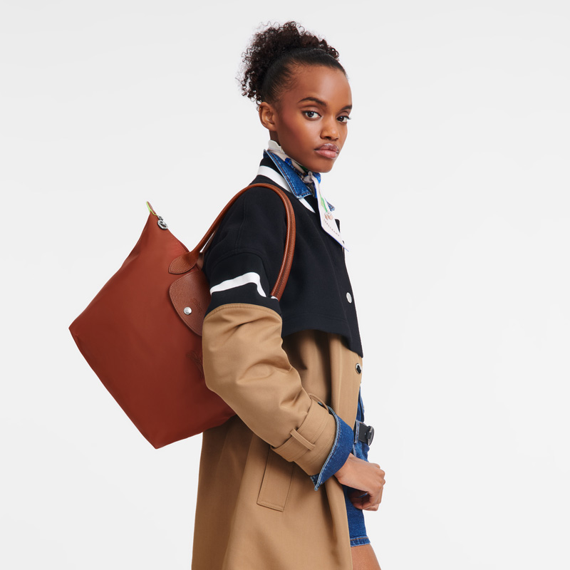 Longchamp |Le Pliage Grüne M Tragetasche Kastanienbraun – Recyceltes Canvas |Kastanienbraun
