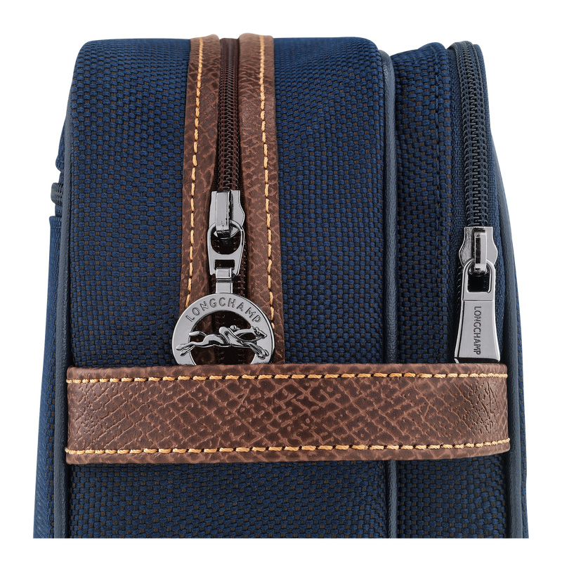 Longchamp |Boxford Kulturbeutel, Blau – Recyceltes Canvas |Blau