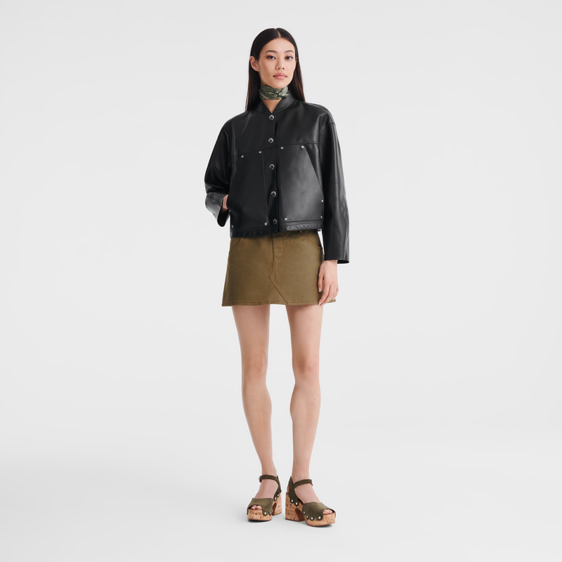 Longchamp |Jacke Schwarz – Lammleder |Schwarz