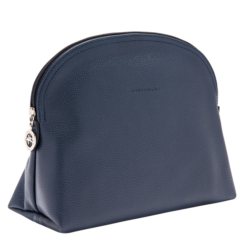 Longchamp |Le Foulonn Kulturbeutel, Marineblau – Leder |Marineblau