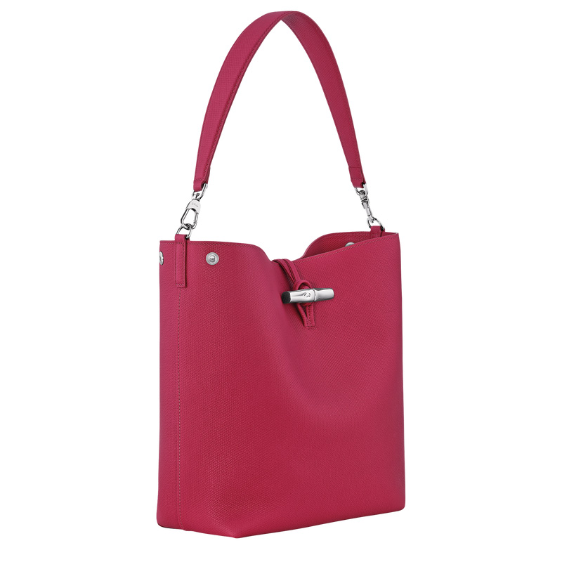 Longchamp |Le Roseau M Schultertasche, Beetroot – Leder |Rote Bete