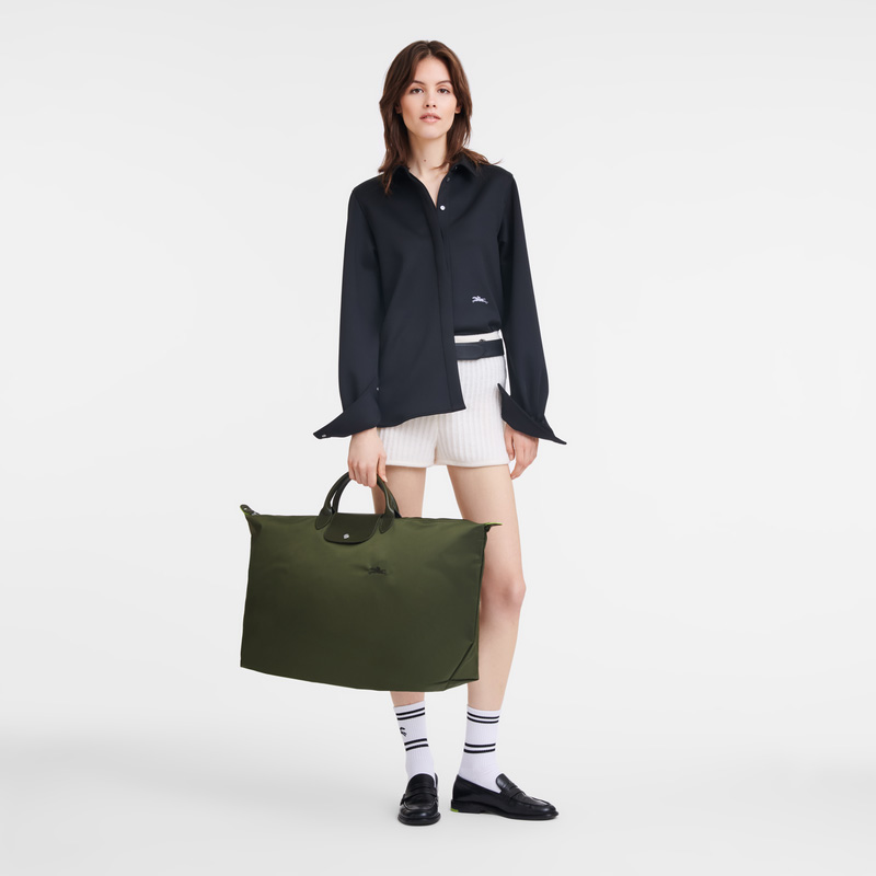 Longchamp |Le Pliage Grüne XL Reisetasche, Waldgrün – Recyceltes Canvas |Waldgrün