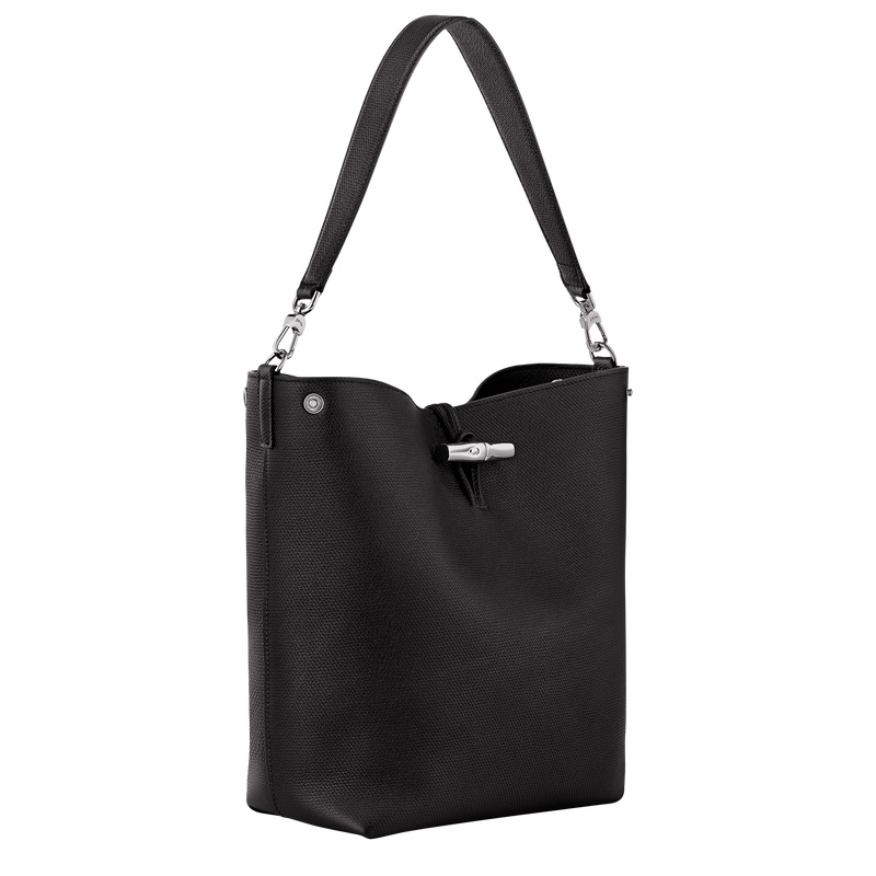 Longchamp |Le Roseau M Schultertasche Schwarz – Leder |Schwarz