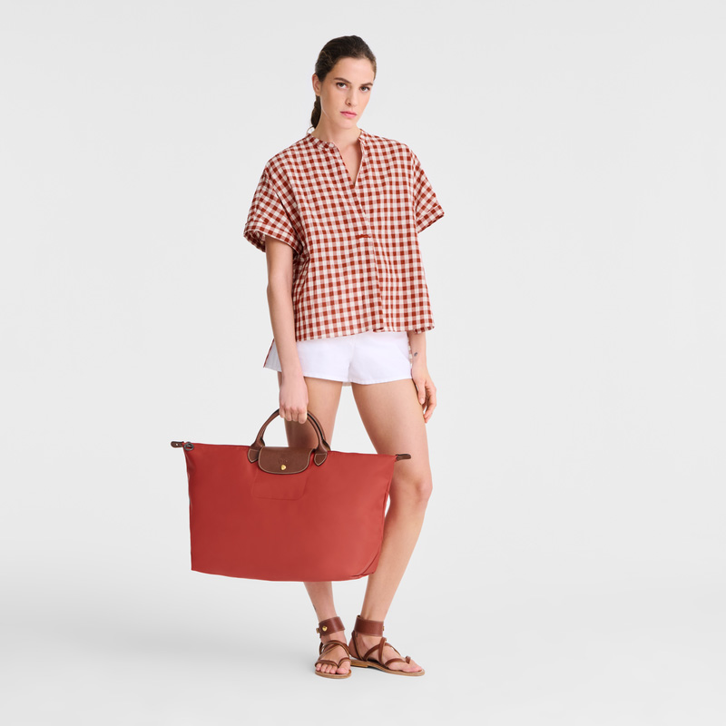 Longchamp |Le Pliage Original L Reisetasche, Tomate – Recyceltes Canvas |Tomate