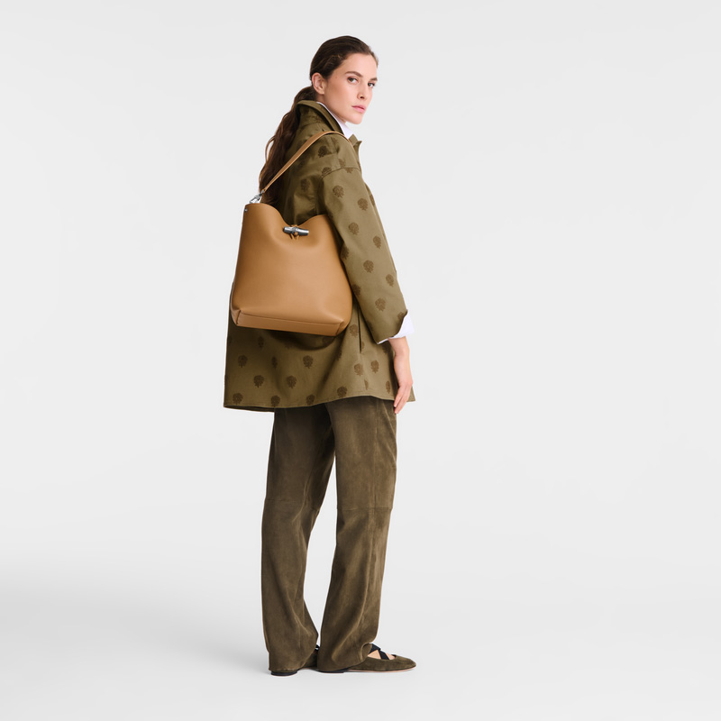 Longchamp |Le Roseau M Schultertasche, Walnuss – Leder |Walnuss