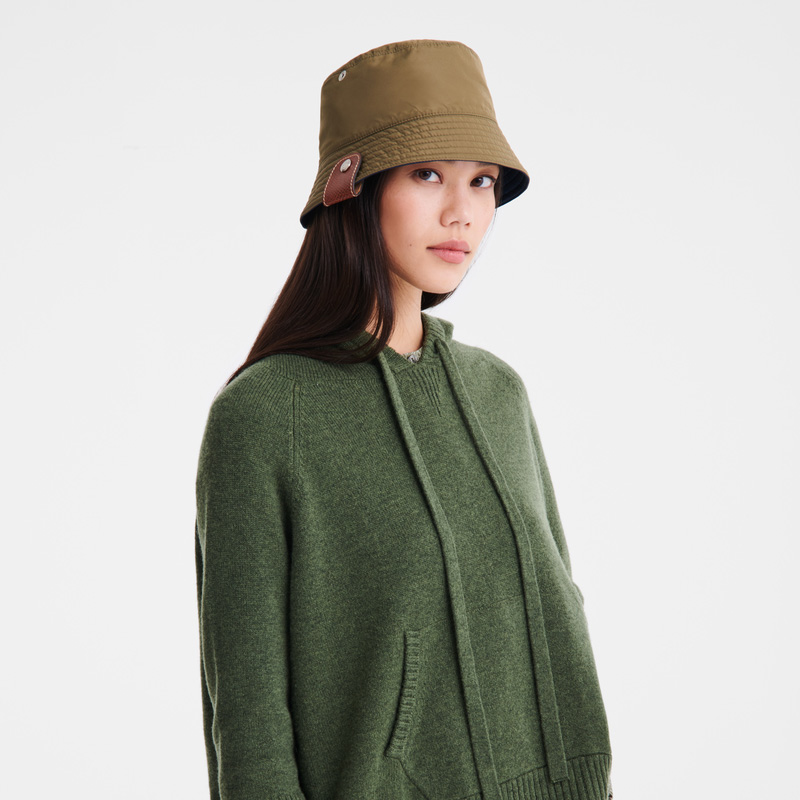 Longchamp |Wendbarer Fischerhut Marineblau/Artischocke – Technischer Taft |Marineblau/Artischocke