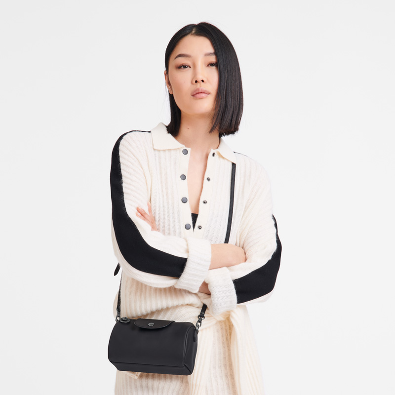 Longchamp |Le Pliage Xtra XS Umhängetasche, Schwarz – Leder |Schwarz