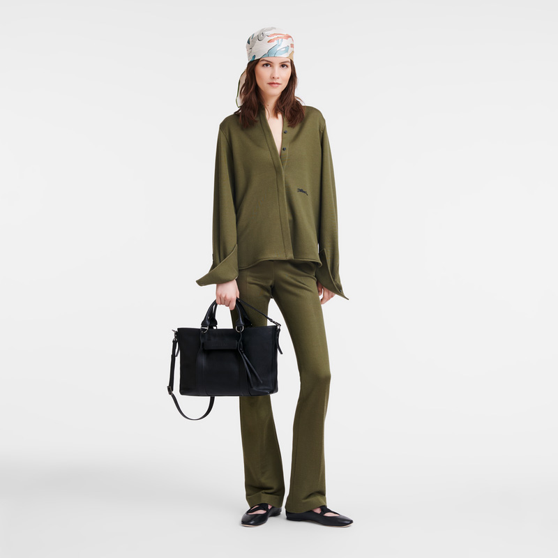 Longchamp |3D L Handtasche Schwarz – Leder |Schwarz Longchamp |3D L Handtasche Schwarz – Leder |Schwarz