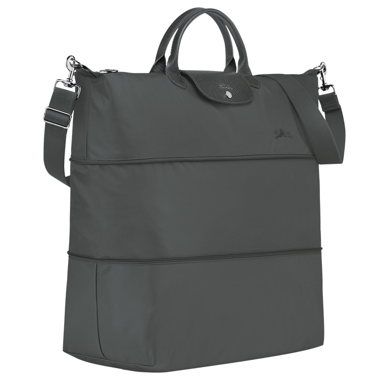 Longchamp |Le Pliage Grüne Reisetasche, erweiterbar, Graphit – Recyceltes Canvas |Graphit