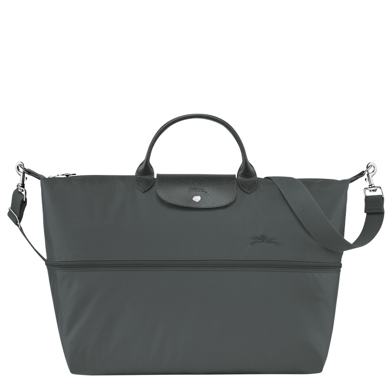 Longchamp |Le Pliage Grüne Reisetasche, erweiterbar, Graphit – Recyceltes Canvas |Graphit