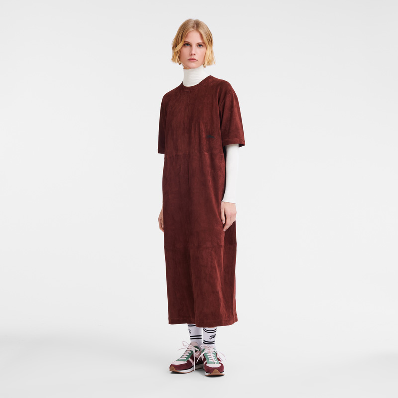 Longchamp |Langes Lederkleid Burgund – Leder |Burgunderrot Longchamp |Langes Lederkleid Burgund – Leder |Burgunderrot