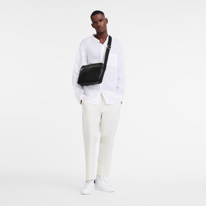 Longchamp |Le Foulonn M Kameratasche Schwarz – Leder |Schwarz