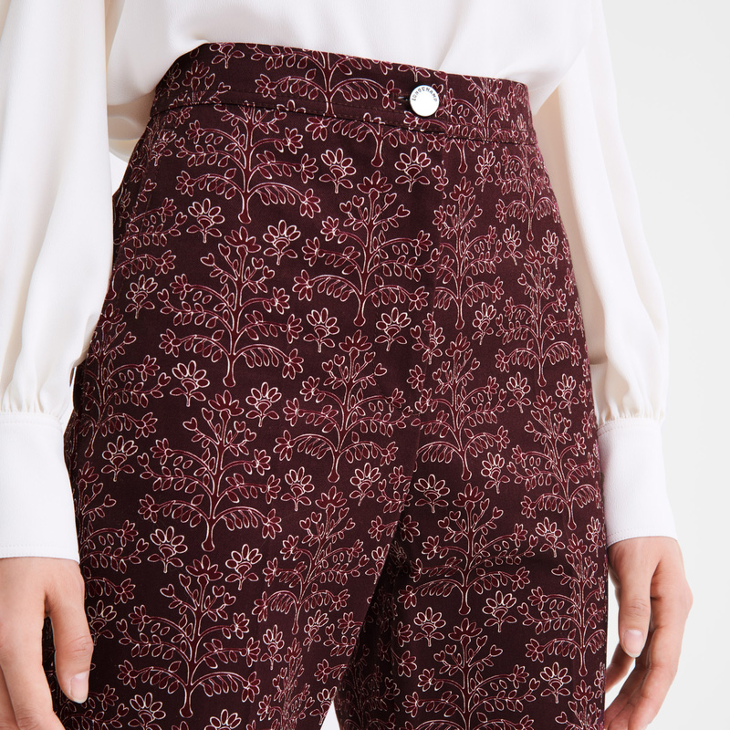 Longchamp |Hose Aubergine – Bedruckte Gabardine |Aubergine