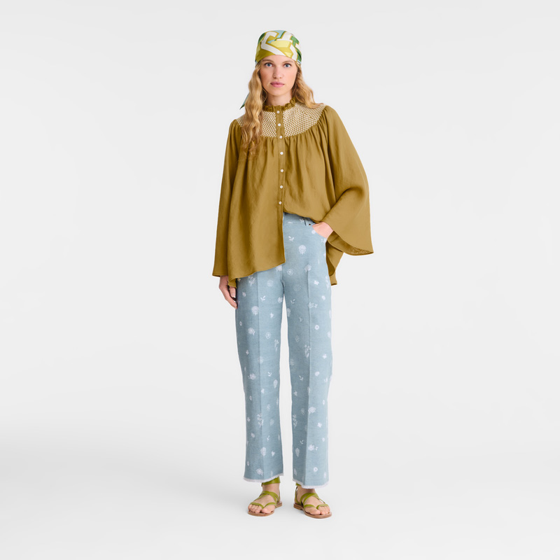 Longchamp |Bluse Ingwer – Gesmokter Schleier |Ingwer