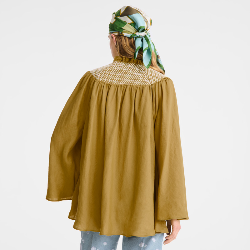 Longchamp |Bluse Ingwer – Gesmokter Schleier |Ingwer