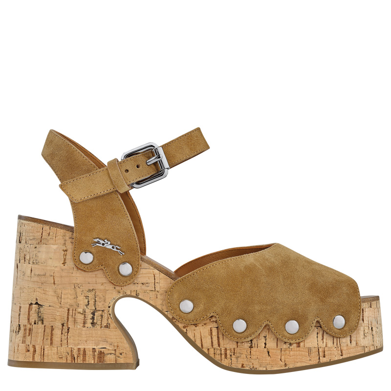 Longchamp |La Cigale Sandalen Walnuss – Leder |Walnuss