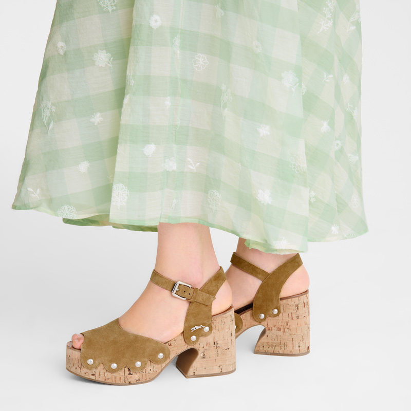 Longchamp |La Cigale Sandalen Walnuss – Leder |Walnuss