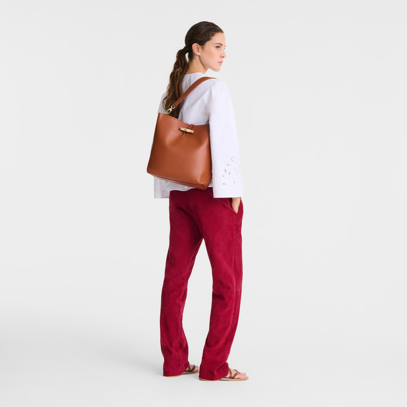 Longchamp |Le Roseau M Hobo-Tasche Bark – Leder |Rinde