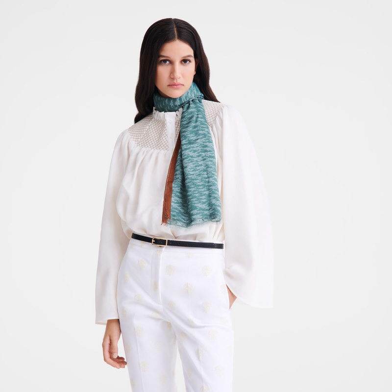 Longchamp |Chevaux-Stola Eukalyptus – Pferdeprint |Eukalyptus