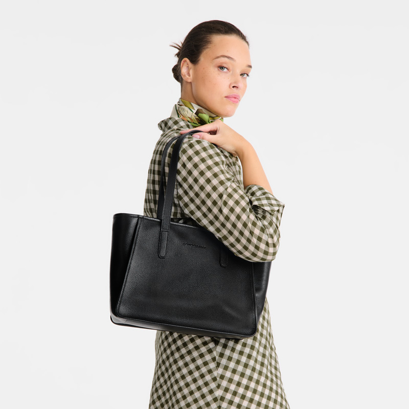Longchamp |Le Foulonn L Tragetasche Schwarz – Leder |Schwarz