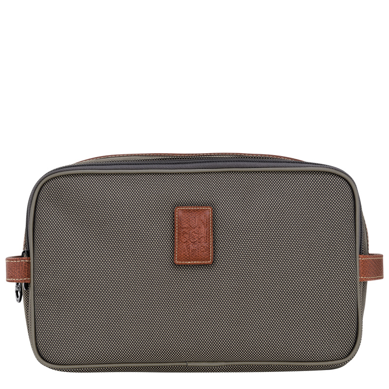 Longchamp |Boxford Kulturbeutel, Braun – Recyceltes Canvas |Braun
