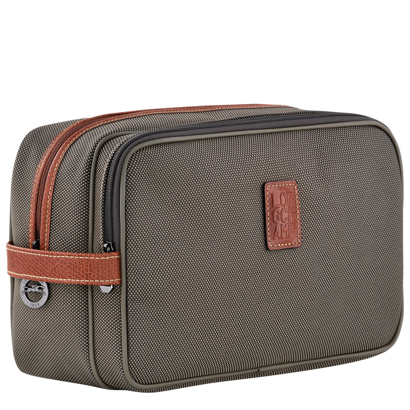 Longchamp |Boxford Kulturbeutel, Braun – Recyceltes Canvas |Braun